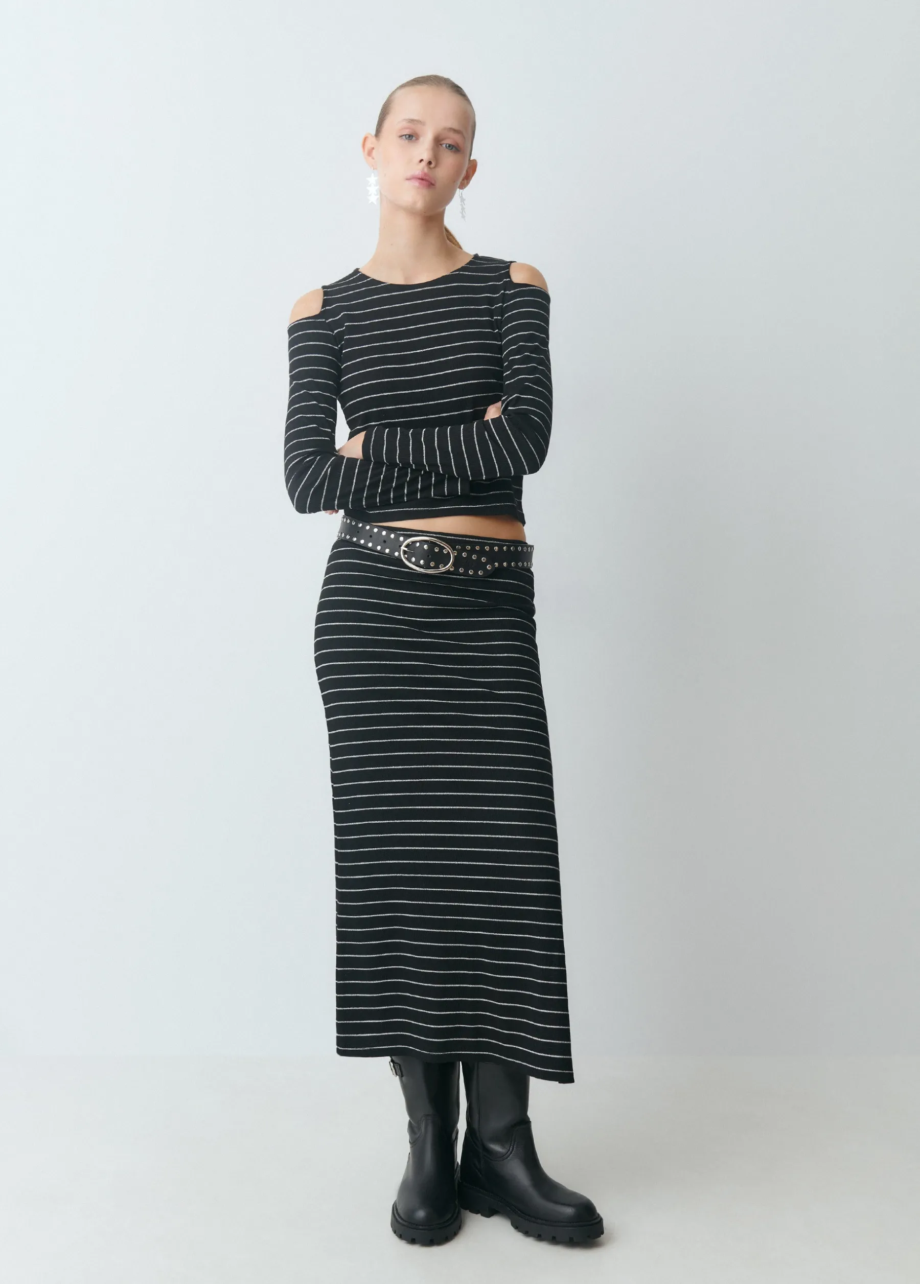 Faldas|Total Look*Brownie Falda midi raya lurex Negro