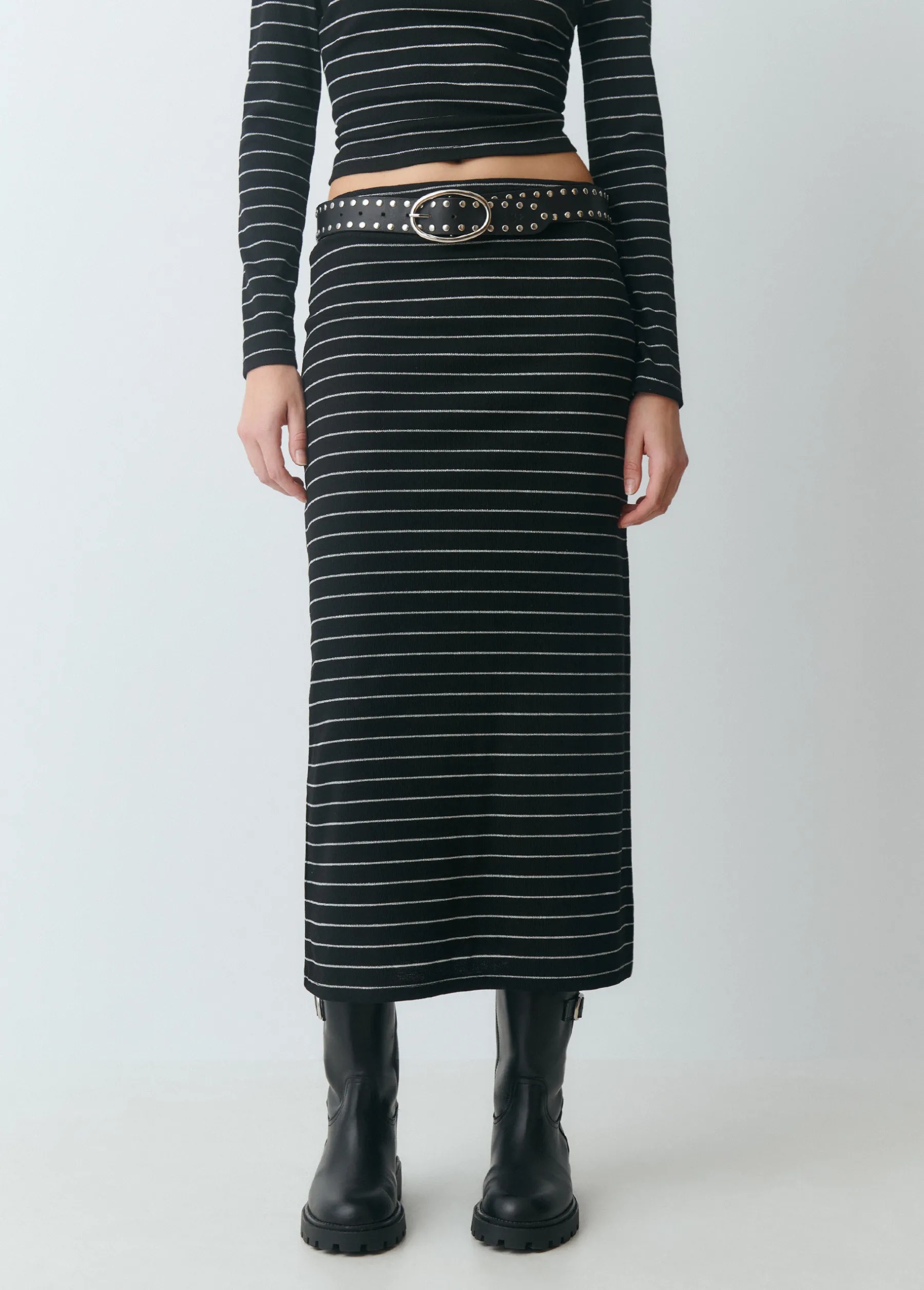 Faldas|Total Look*Brownie Falda midi raya lurex Negro