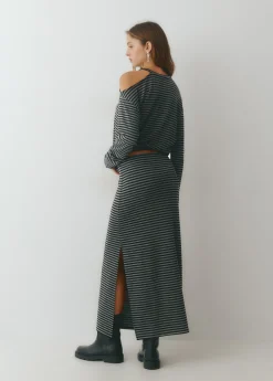 Faldas|Total Look*Brownie Falda midi raya tejida bicolor Negro