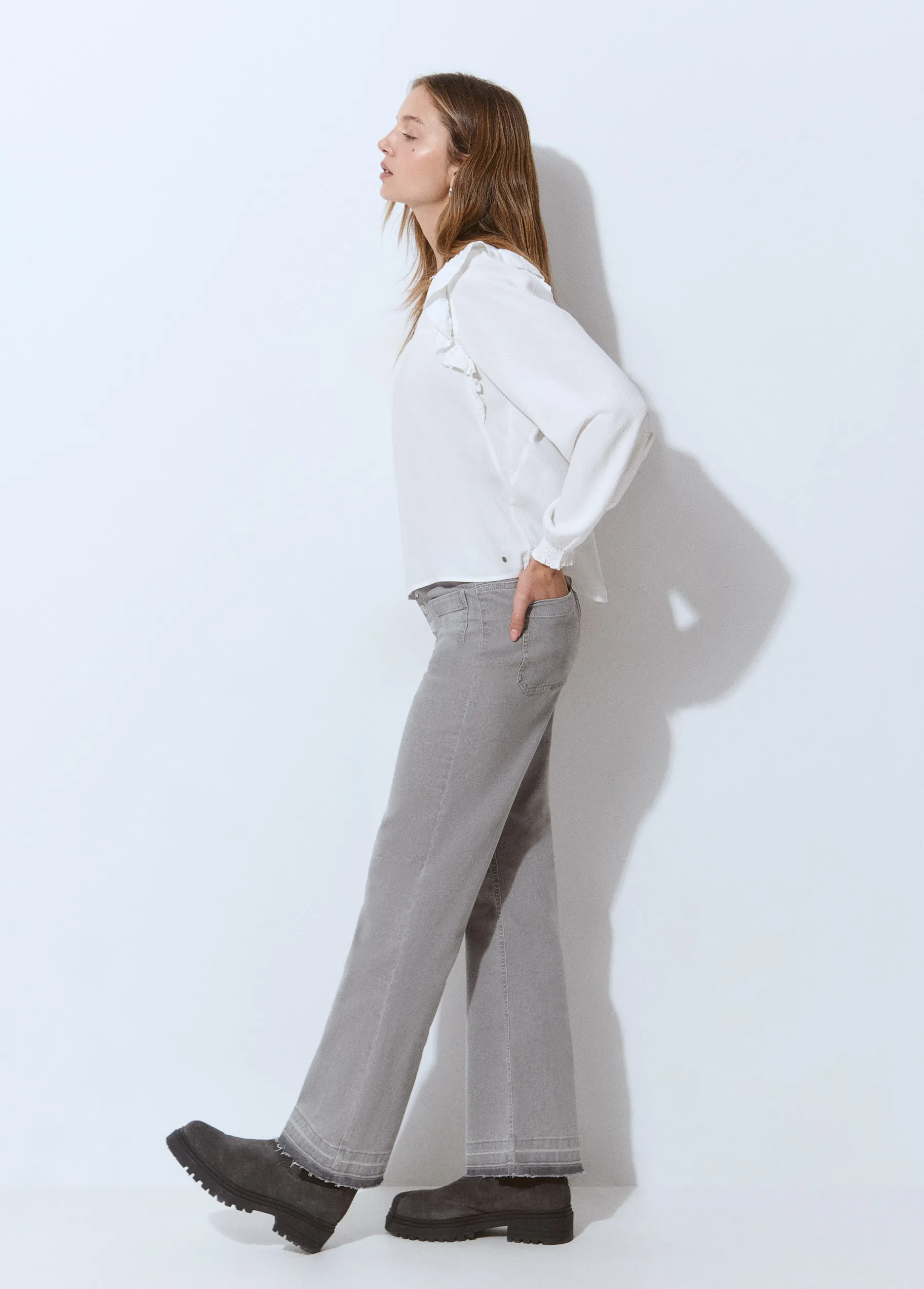 Jeans*Brownie Jeans culotte botones frontales Gris