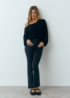 Jeans*Brownie Jeans flare cropped brillantes Negro