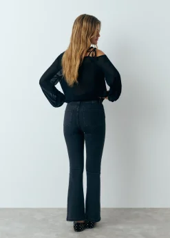 Jeans*Brownie Jeans flare cropped brillantes Negro