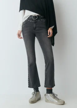 Jeans*Brownie Jeans flare cropped tachas Negro