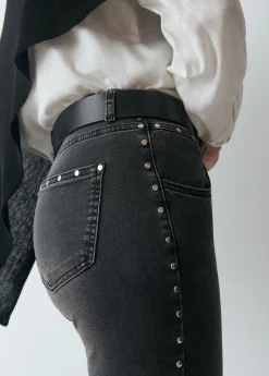 Jeans*Brownie Jeans flare cropped tachas Negro