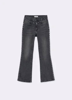 Jeans*Brownie Jeans flare cropped tachas Negro