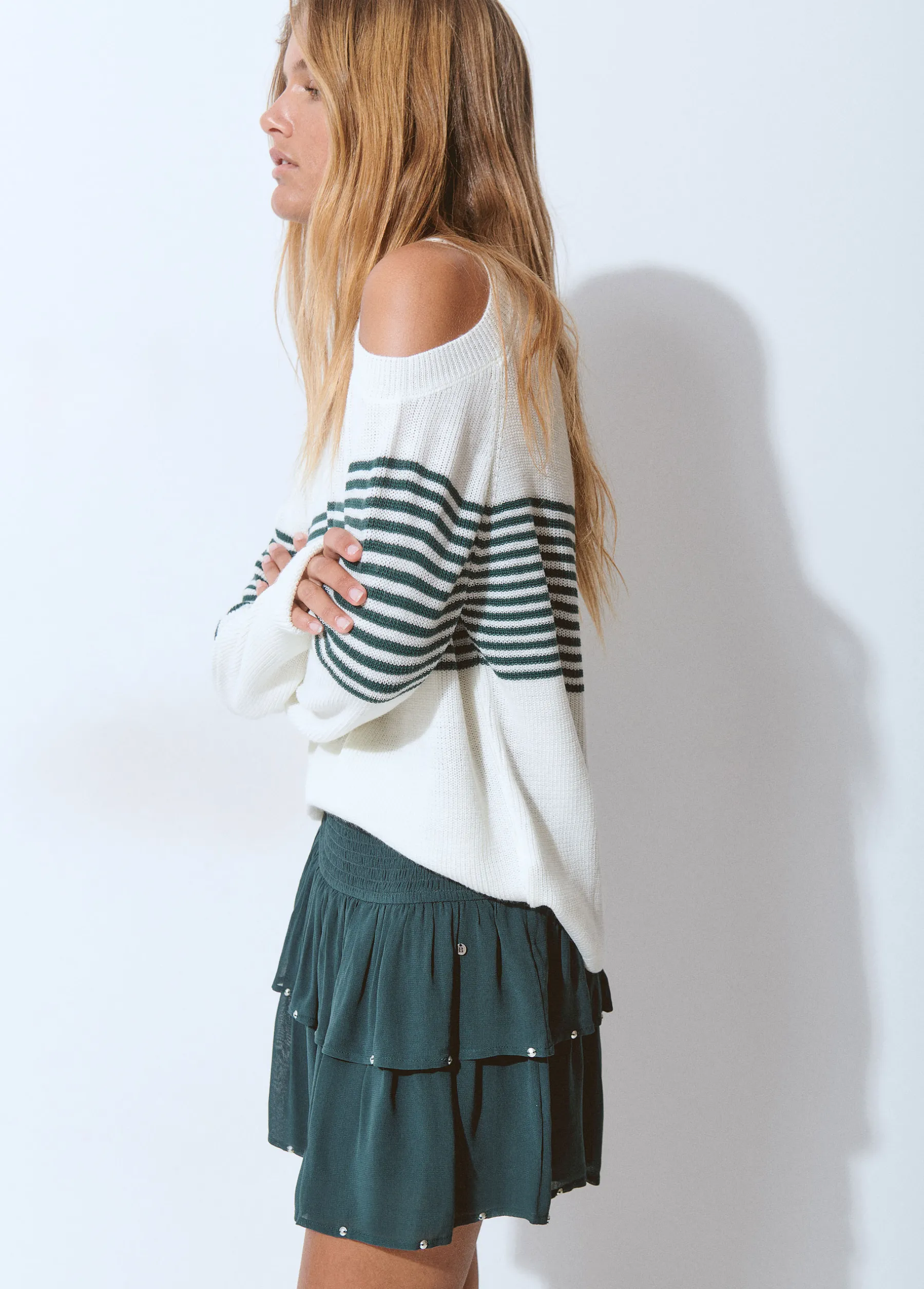 Jerséis*Brownie Jersey aperturas hombros rayas Crudo