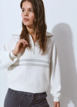 Jerséis|Punto*Brownie Jersey cremallera rayas Crudo