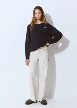 Pantalones*Brownie Pantalón corte lateral tachas Crudo