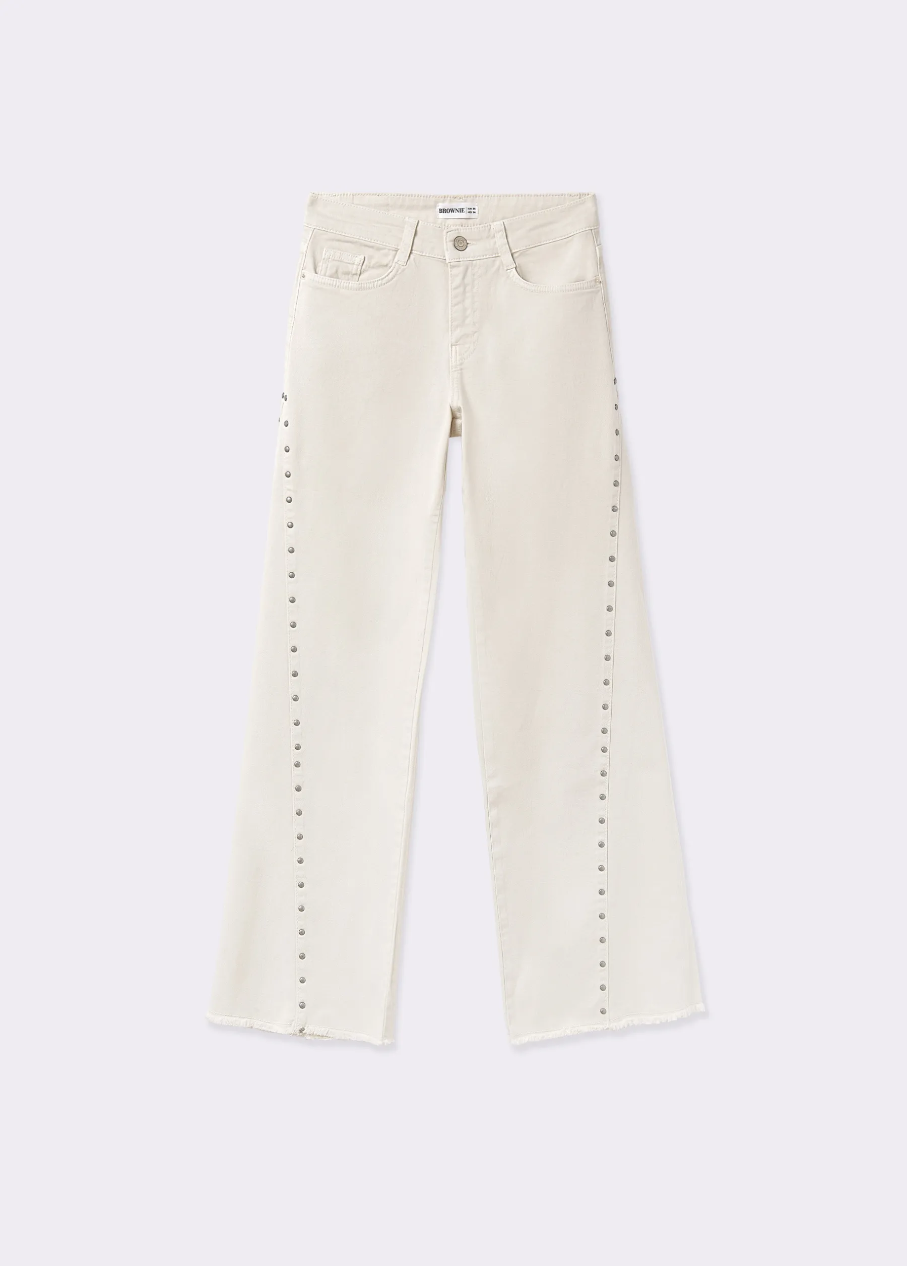 Pantalones*Brownie Pantalón corte lateral tachas Crudo