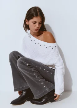 Pantalones|Jeans*Brownie Pantalón culotte bordado estrellas Gris