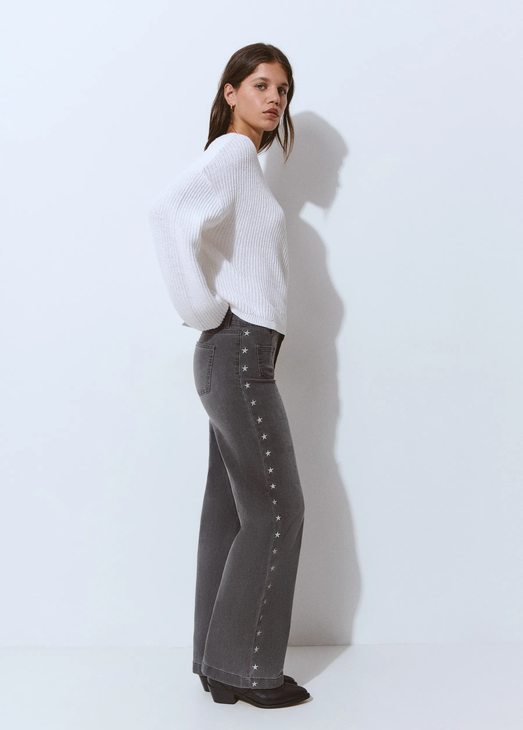 Pantalones|Jeans*Brownie Pantalón culotte bordado estrellas Gris