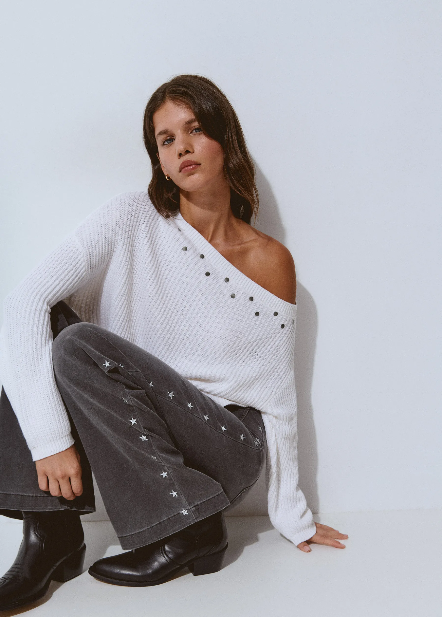 Pantalones|Jeans*Brownie Pantalón culotte bordado estrellas Gris