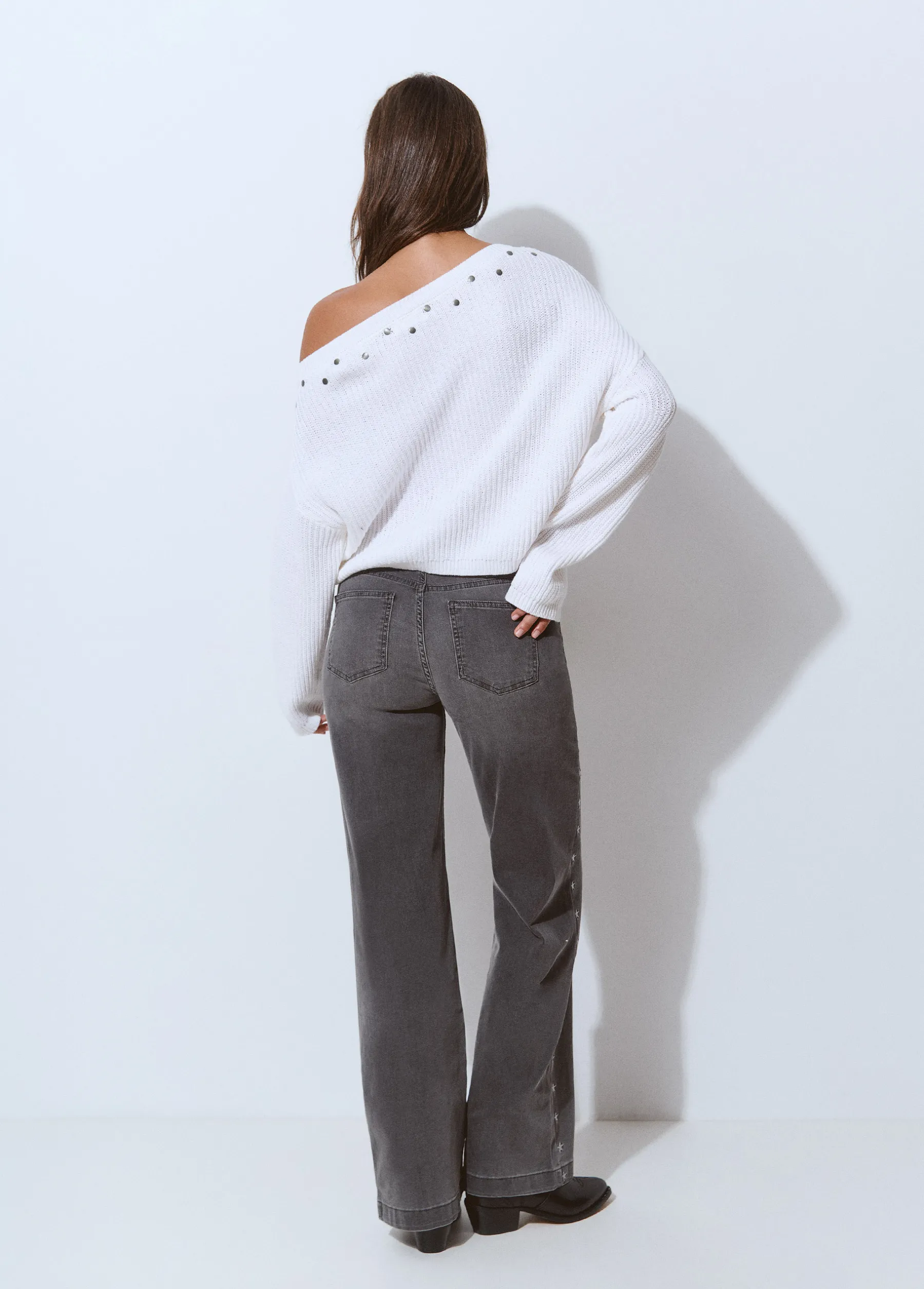 Pantalones|Jeans*Brownie Pantalón culotte bordado estrellas Gris