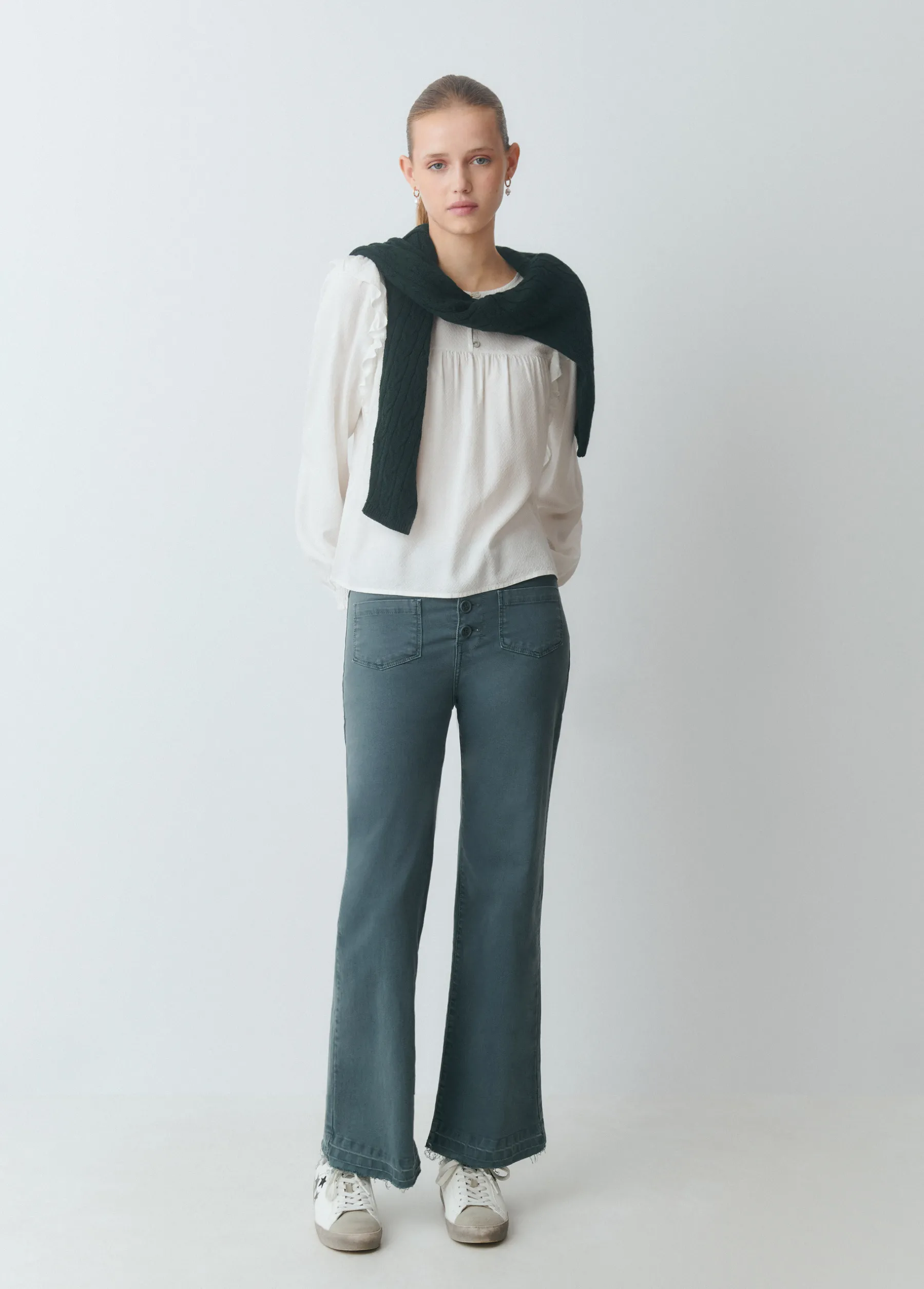 Pantalones*Brownie Pantalón culotte botones frontales Verdeesmeralda