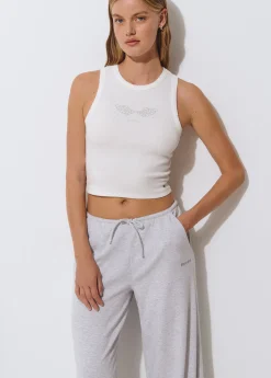 Pantalones*Brownie Pantalón felpa bordado Gris