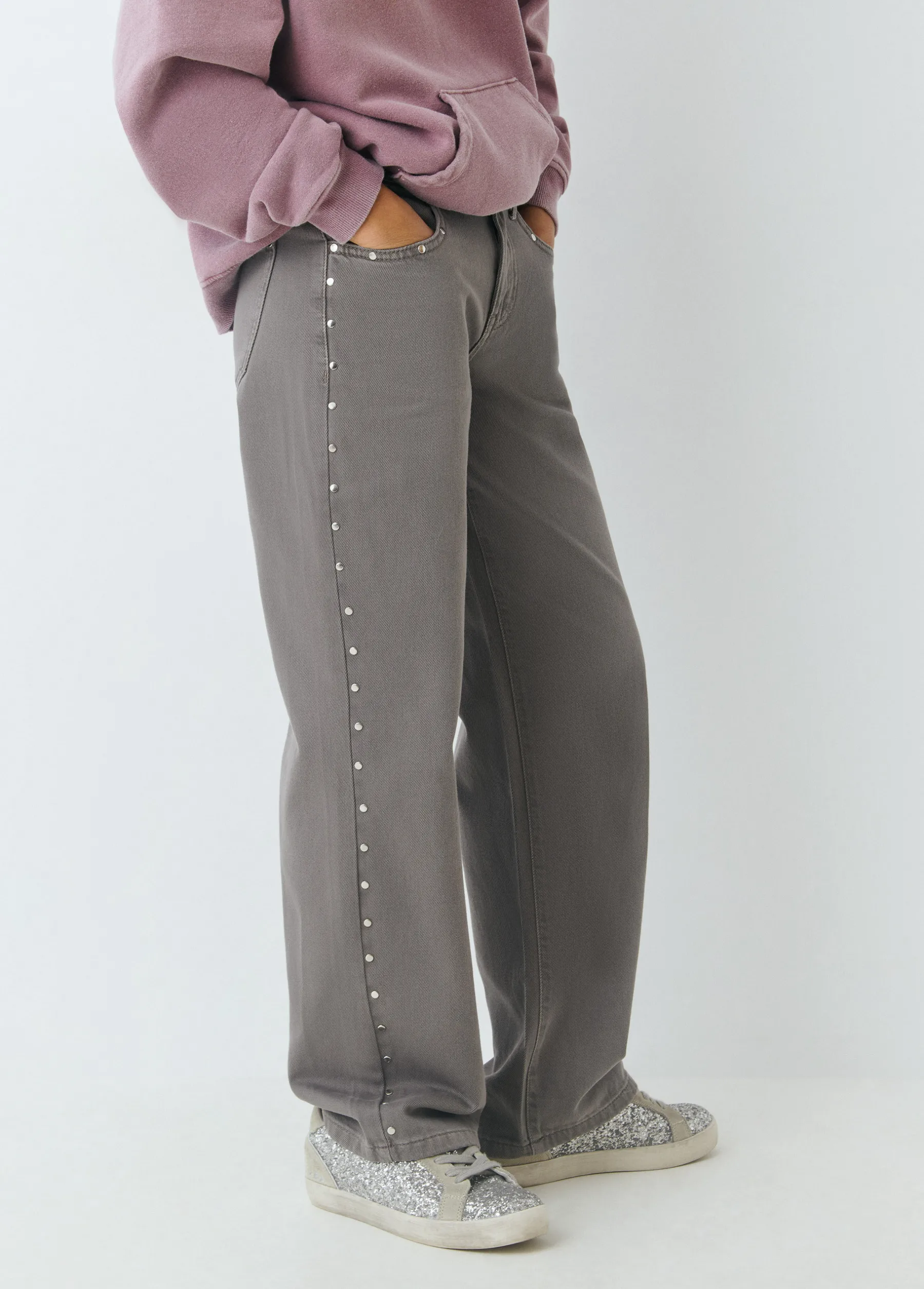 Pantalones|Jeans*Brownie Pantalón tachas laterales Gris