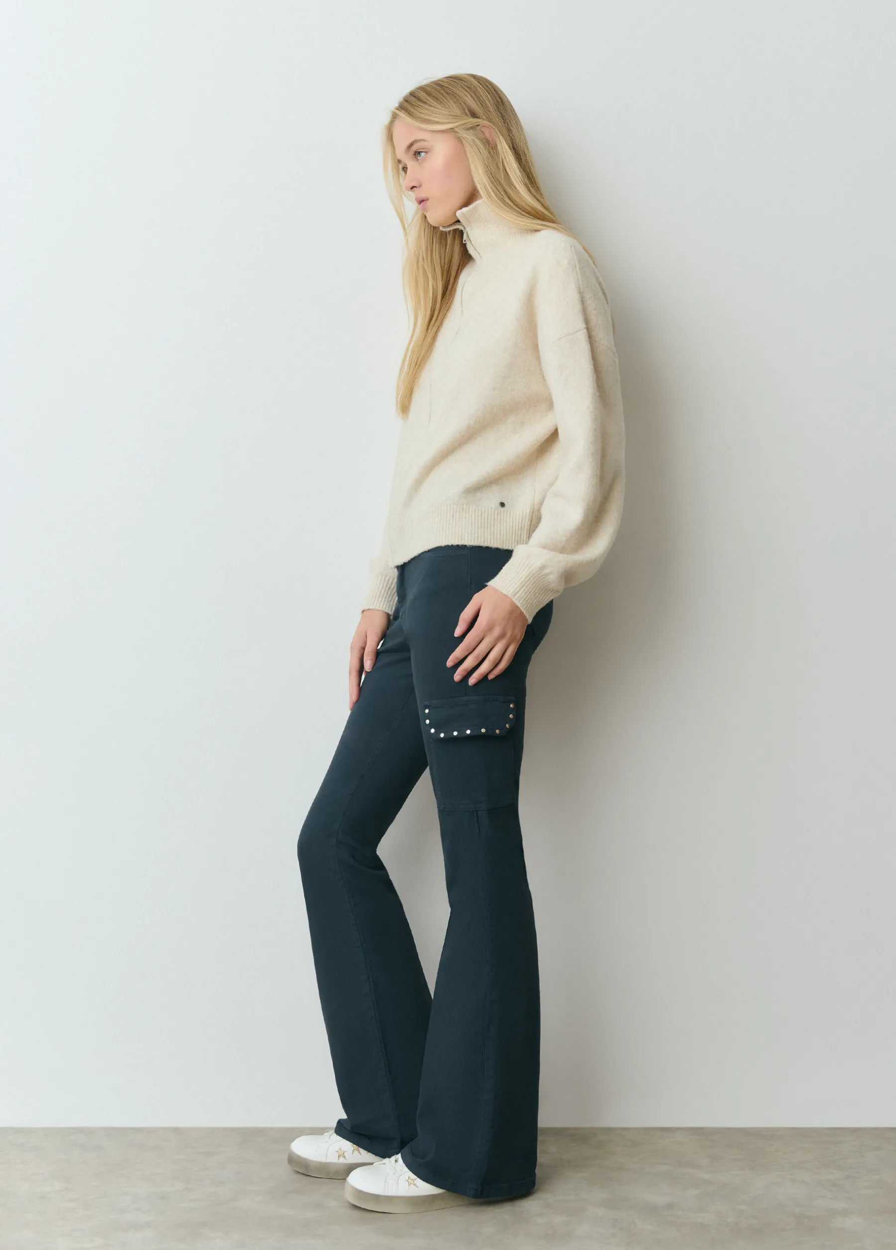 Pantalones*Brownie Pantalon campana cargo tachas Azulmarino