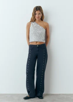 Camisetas Y Tops*Brownie Top asimétrico lentejuelas Plata