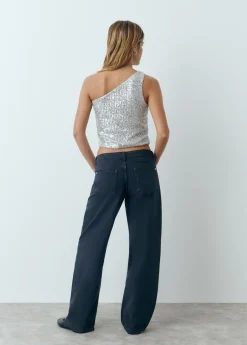 Camisetas Y Tops*Brownie Top asimétrico lentejuelas Plata