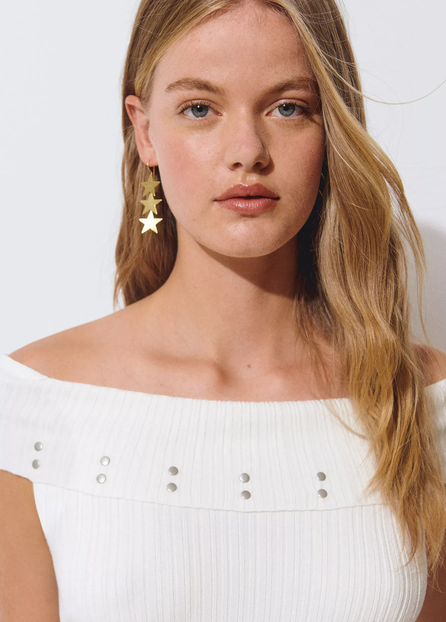 Camisetas Y Tops*Brownie Top bardot tachas Crudo