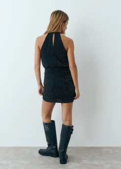 Vestidos Y Monos*Brownie Vestido cuello halter canalé hilo metalizado Negro