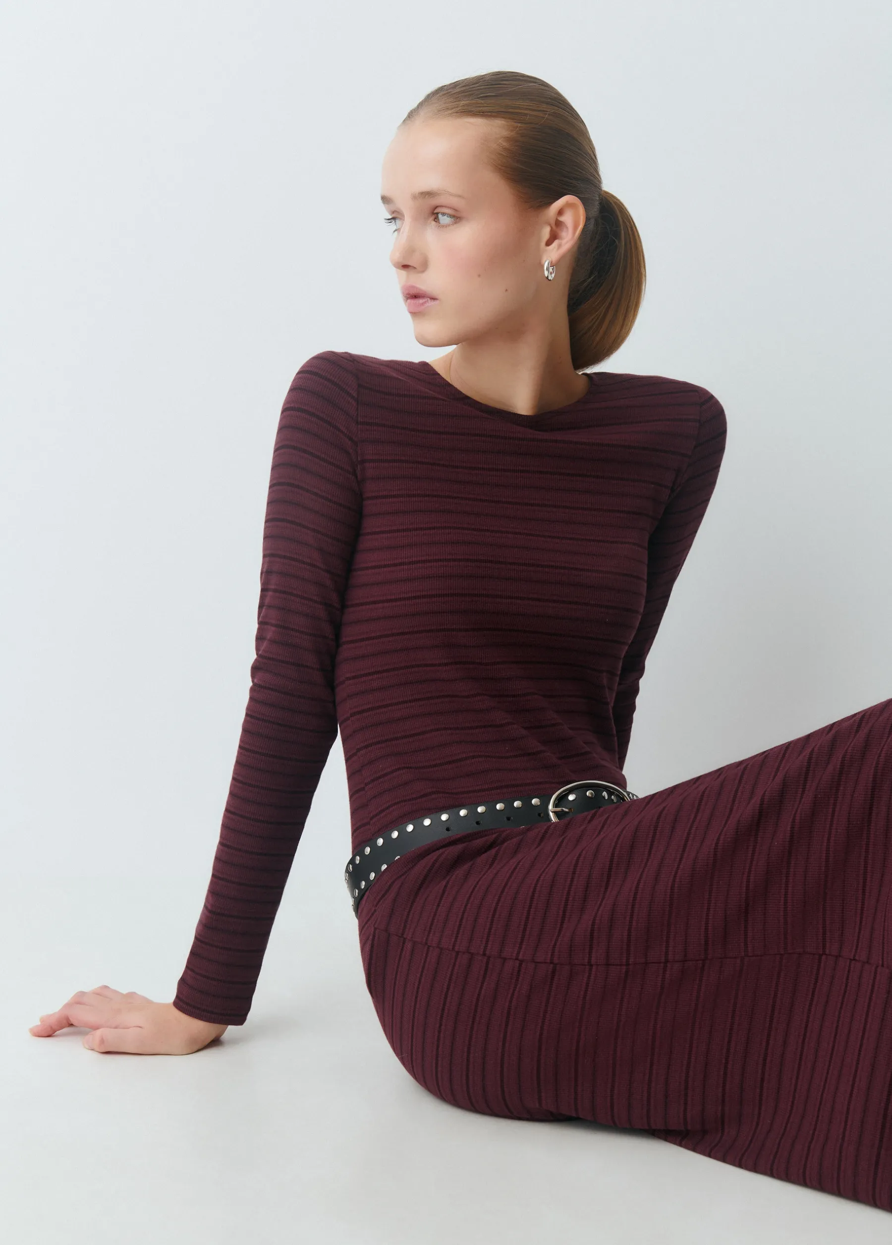 Vestidos Y Monos*Brownie Vestido midi rib raya tejida Berenjena