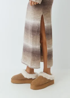 Zapatos*Brownie Zueco plataforma piel pelo Taupe